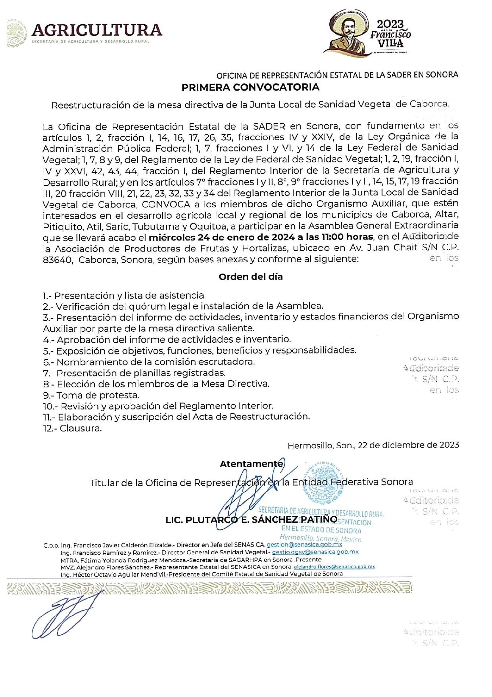 CONVOCATORIA JLSV CABORCA - REESTRUCTURACION DE MESA DIRECTIVA