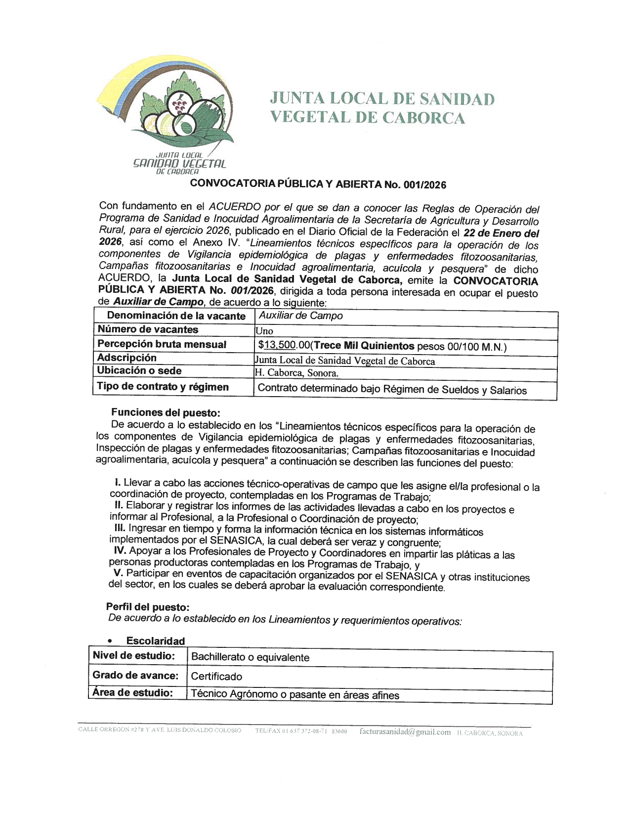 CONVOCATORIA PUBLICA Y ABIERTA - NO. 001/2026