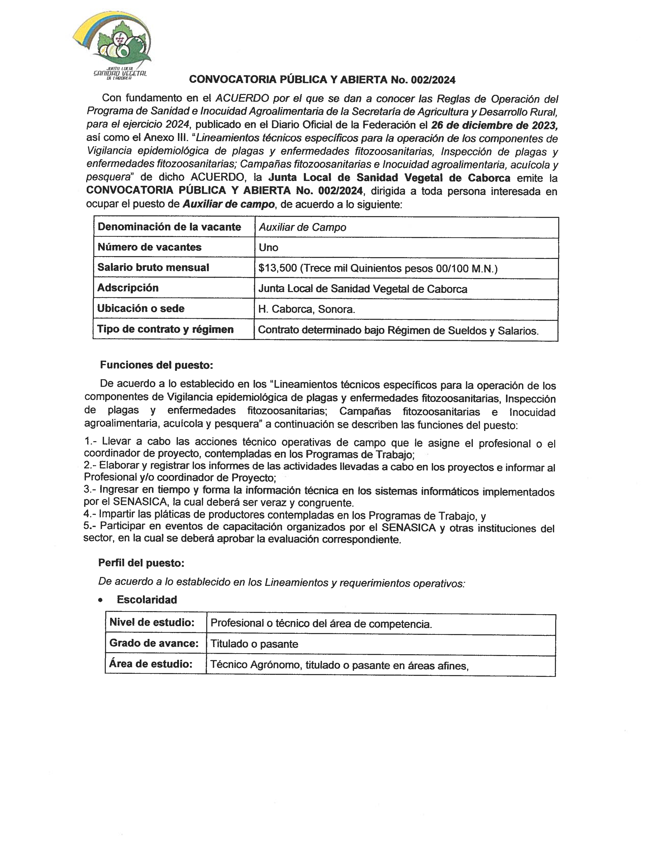 CONVOCATORIA PUBLICA Y ABIERTA - NO. 02/2024