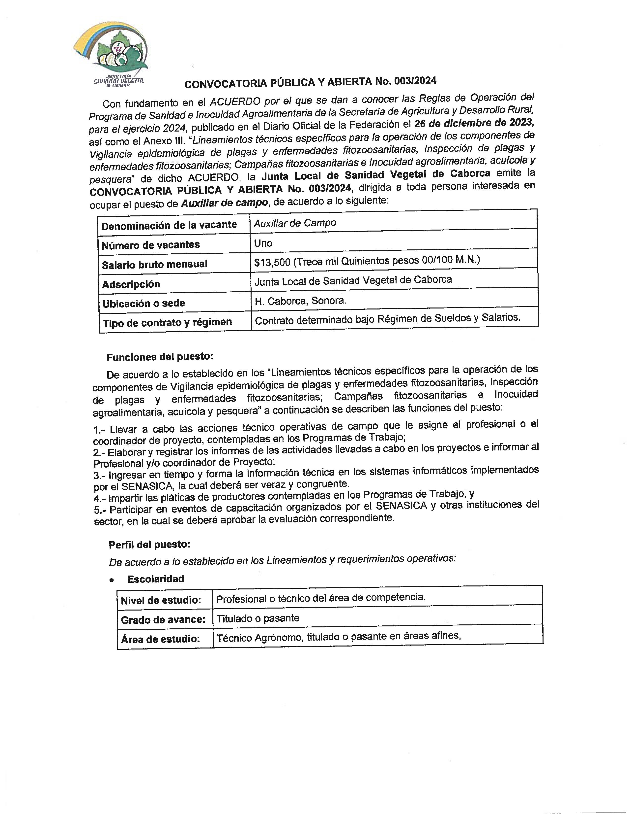 CONVOCATORIA PUBLICA Y ABIERTA - NO. 03/2024